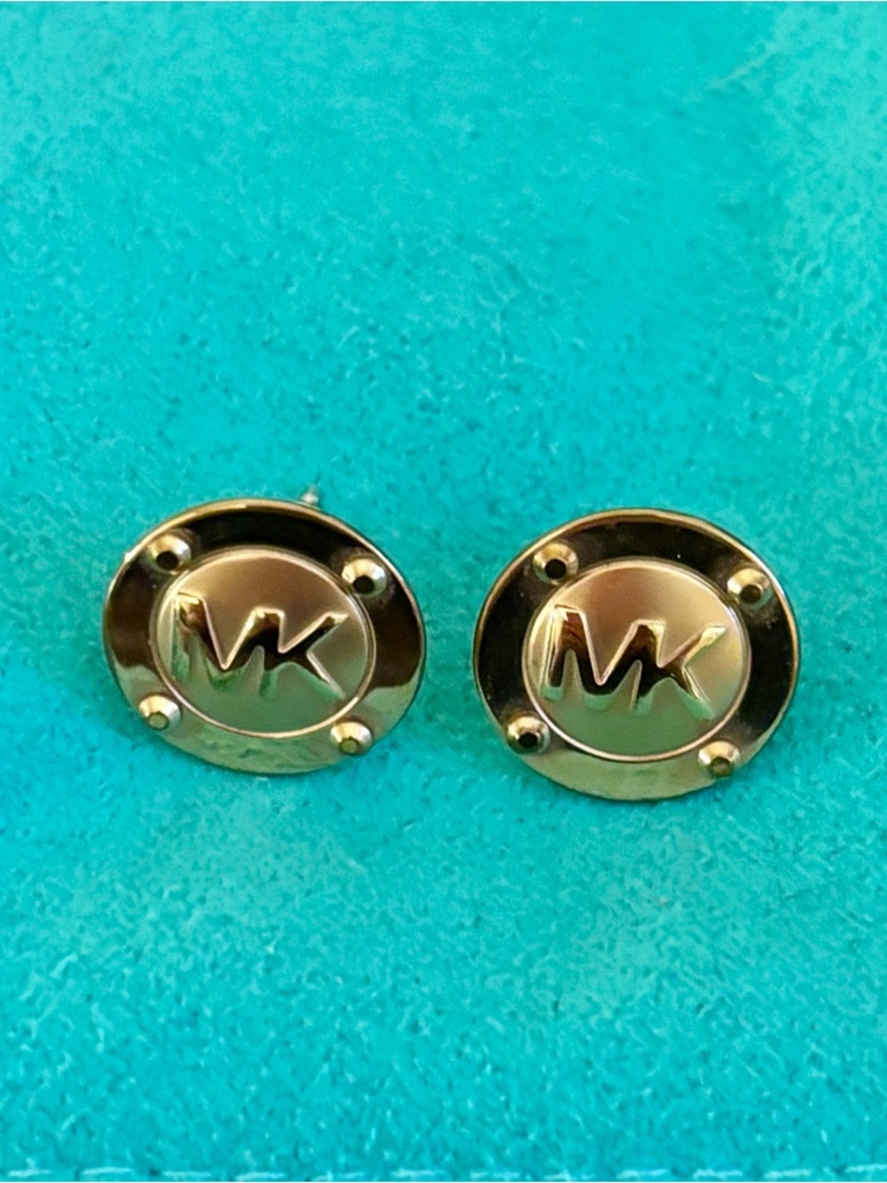 Michael Kors Gold Round MK Logo Stud Earrings